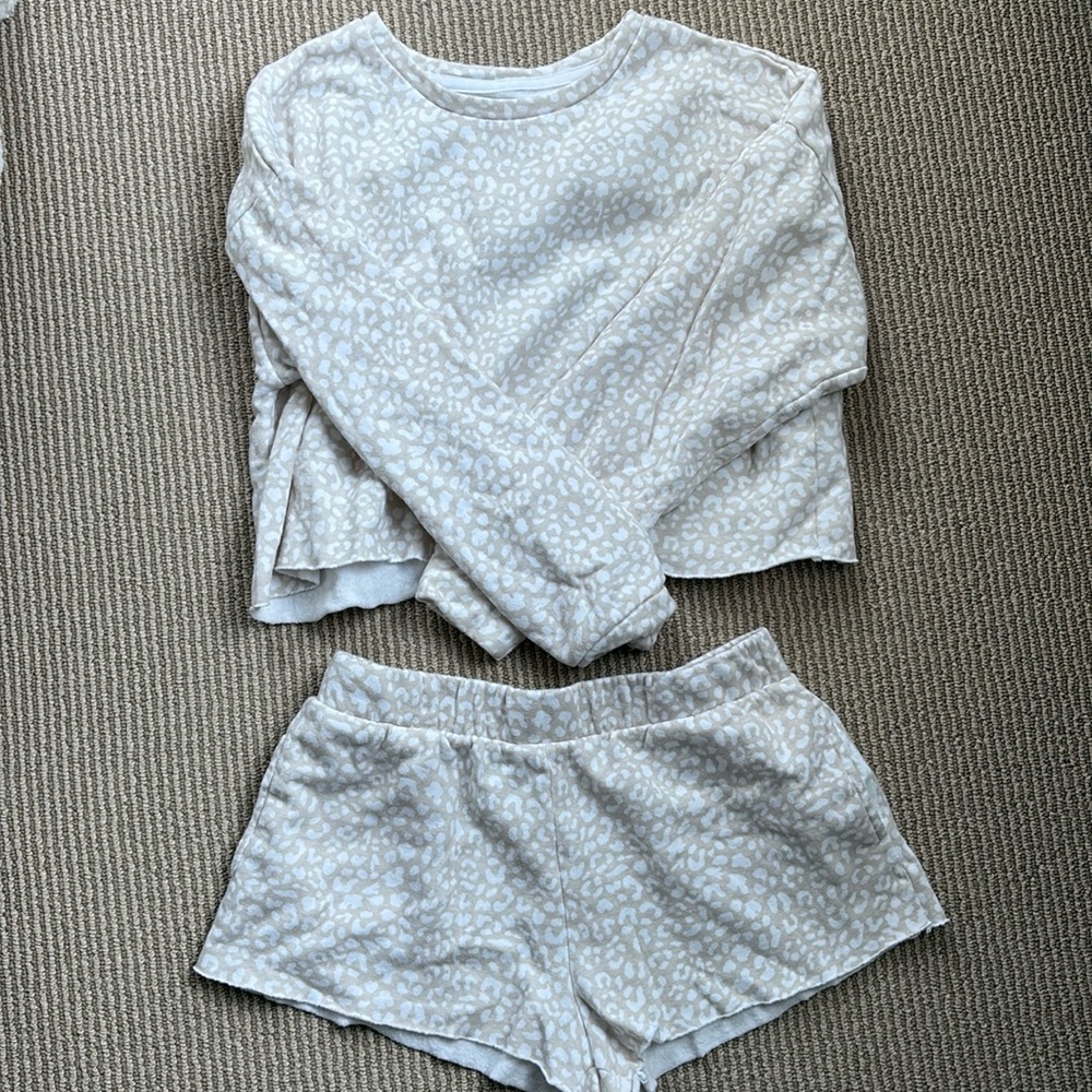 Cheetah matching shorts and long sleeve top set